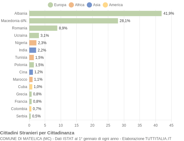 Grafico cittadinanza stranieri - Matelica 2010