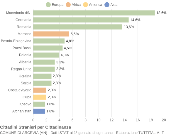 Grafico cittadinanza stranieri - Arcevia 2010