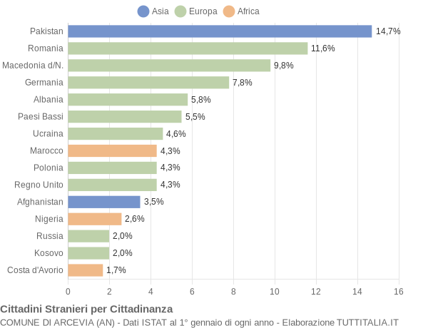 Grafico cittadinanza stranieri - Arcevia 2021