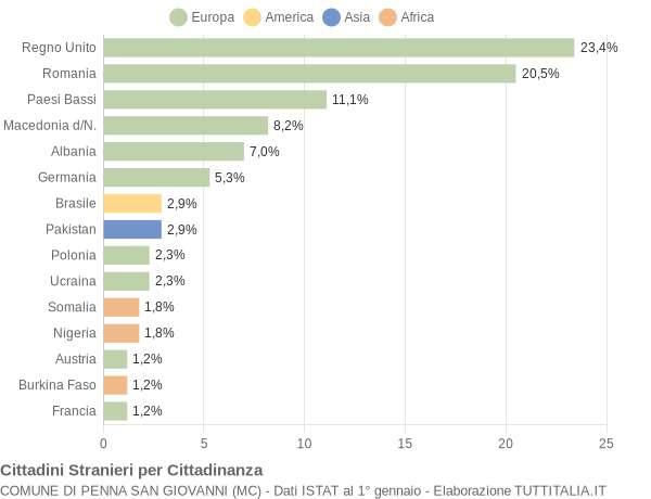 Grafico cittadinanza stranieri - Penna San Giovanni 2019