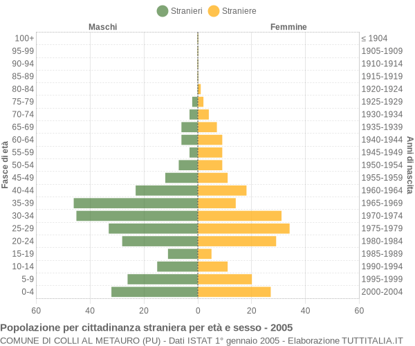 Grafico cittadini stranieri - Colli al Metauro 2005