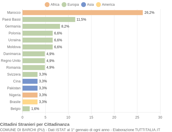 Grafico cittadinanza stranieri - Barchi 2009