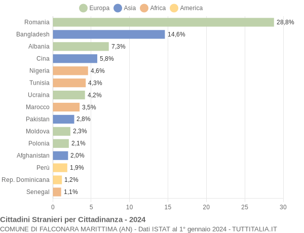 Grafico cittadinanza stranieri - Falconara Marittima 2024