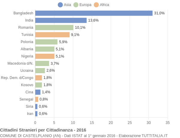 Grafico cittadinanza stranieri - Castelplanio 2016