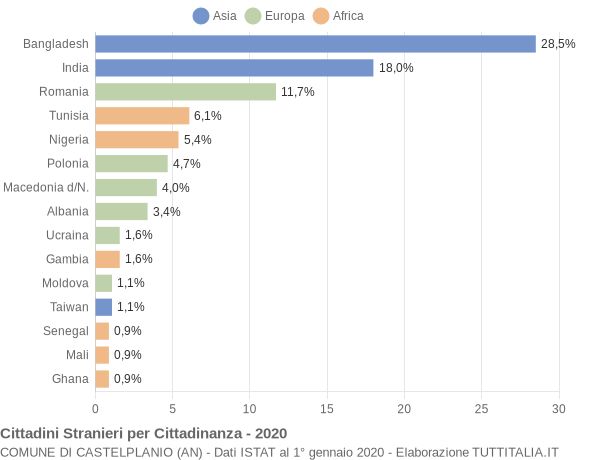 Grafico cittadinanza stranieri - Castelplanio 2020