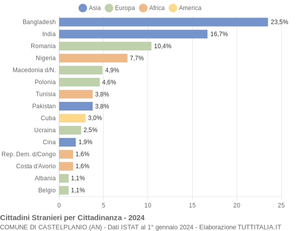 Grafico cittadinanza stranieri - Castelplanio 2024