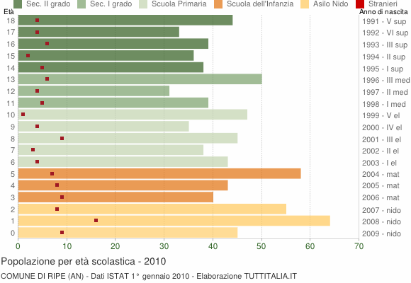 Grafico Popolazione in età scolastica - Ripe 2010
