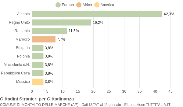 Grafico cittadinanza stranieri - Montalto delle Marche 2004