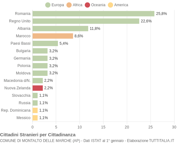 Grafico cittadinanza stranieri - Montalto delle Marche 2008
