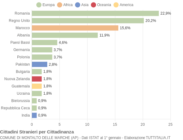 Grafico cittadinanza stranieri - Montalto delle Marche 2019