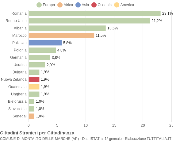 Grafico cittadinanza stranieri - Montalto delle Marche 2020