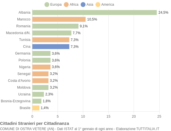 Grafico cittadinanza stranieri - Ostra Vetere 2010