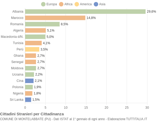 Grafico cittadinanza stranieri - Montelabbate 2010