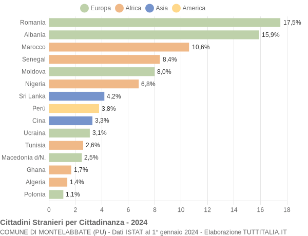 Grafico cittadinanza stranieri - Montelabbate 2024