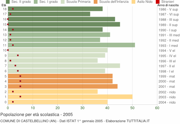 Grafico Popolazione in età scolastica - Castelbellino 2005