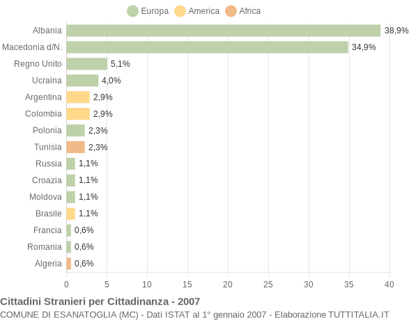 Grafico cittadinanza stranieri - Esanatoglia 2007