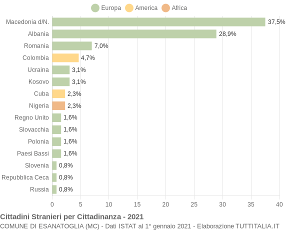 Grafico cittadinanza stranieri - Esanatoglia 2021