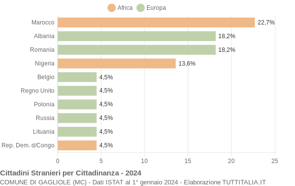 Grafico cittadinanza stranieri - Gagliole 2024