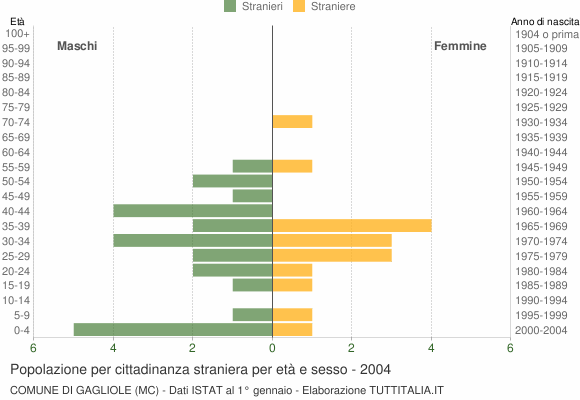 Grafico cittadini stranieri - Gagliole 2004