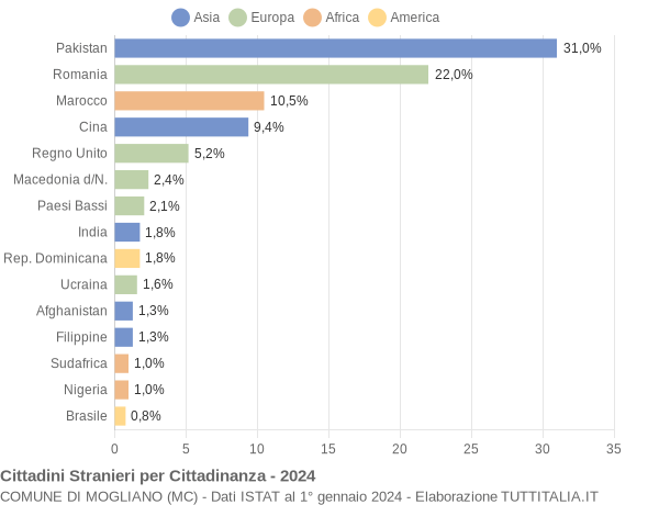 Grafico cittadinanza stranieri - Mogliano 2024