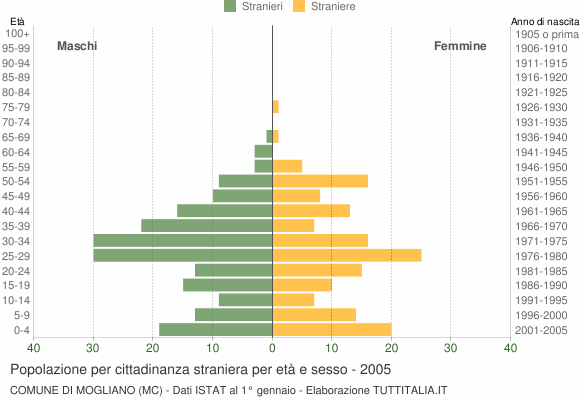 Grafico cittadini stranieri - Mogliano 2005