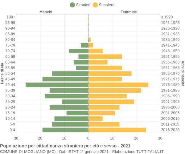 Grafico cittadini stranieri - Mogliano 2021