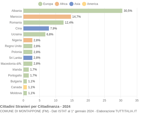 Grafico cittadinanza stranieri - Montappone 2024