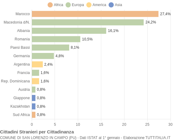 Grafico cittadinanza stranieri - San Lorenzo in Campo 2004