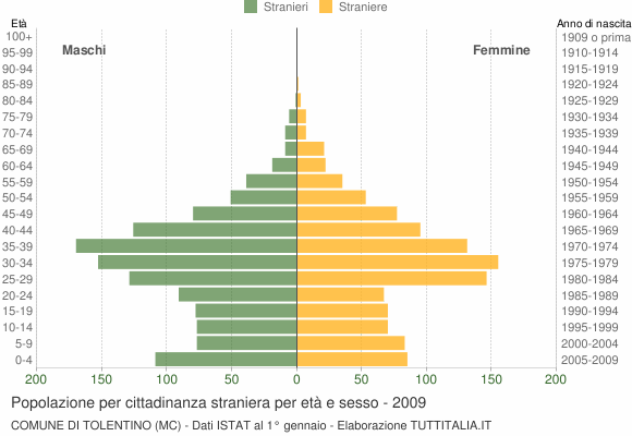 Grafico cittadini stranieri - Tolentino 2009