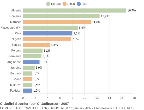 Grafico cittadinanza stranieri - Trecastelli 2007