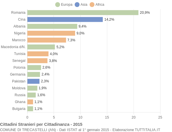 Grafico cittadinanza stranieri - Trecastelli 2015