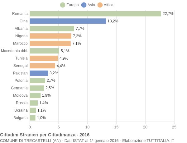 Grafico cittadinanza stranieri - Trecastelli 2016