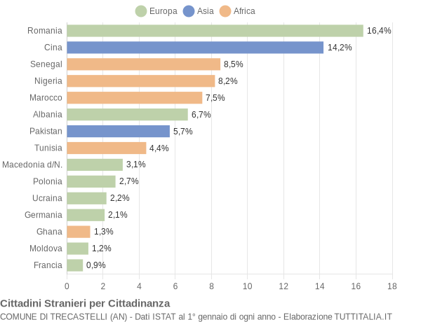 Grafico cittadinanza stranieri - Trecastelli 2020