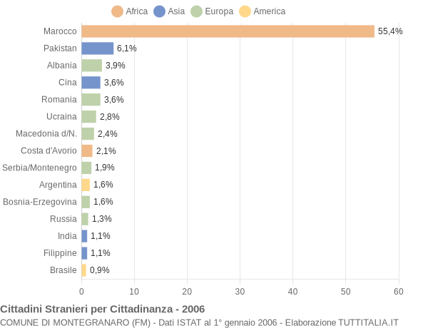 Grafico cittadinanza stranieri - Montegranaro 2006