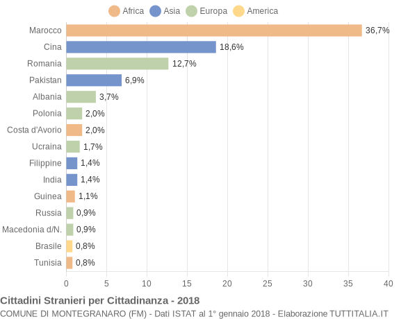 Grafico cittadinanza stranieri - Montegranaro 2018