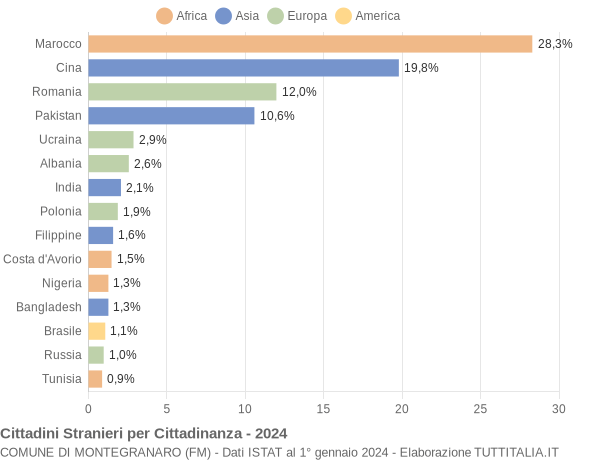 Grafico cittadinanza stranieri - Montegranaro 2024