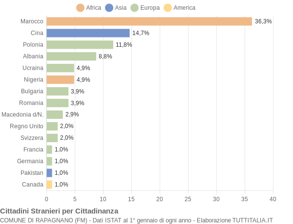 Grafico cittadinanza stranieri - Rapagnano 2005