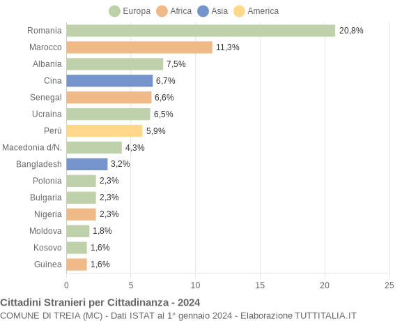 Grafico cittadinanza stranieri - Treia 2024