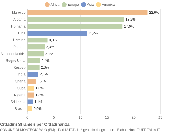 Grafico cittadinanza stranieri - Montegiorgio 2019