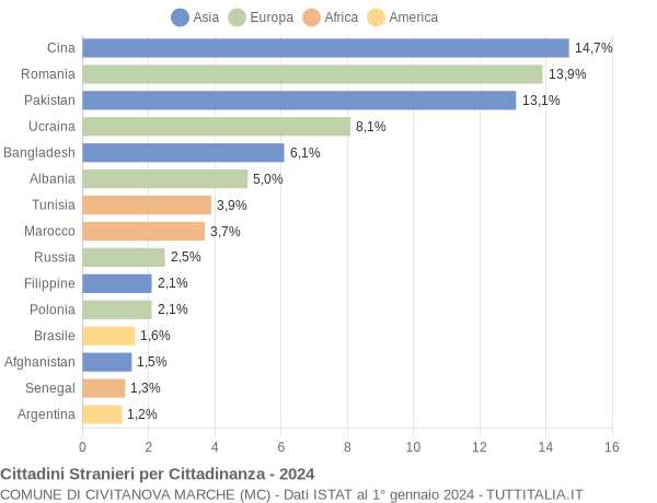 Grafico cittadinanza stranieri - Civitanova Marche 2024