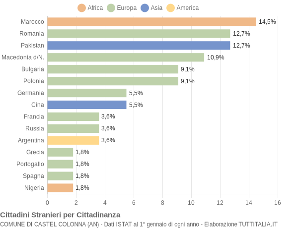 Grafico cittadinanza stranieri - Castel Colonna 2007