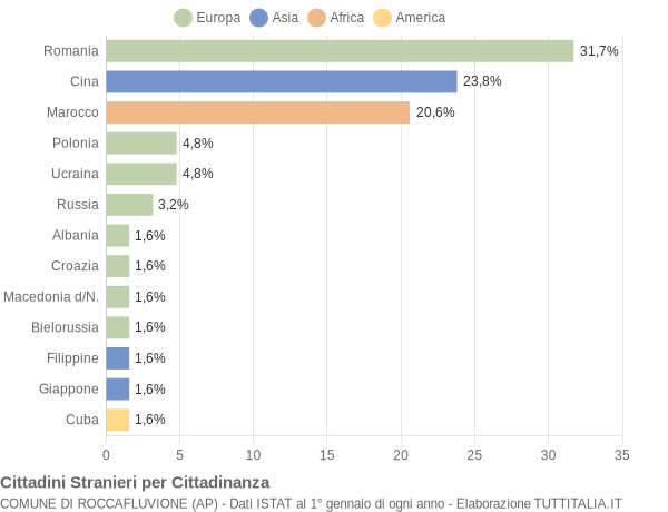 Grafico cittadinanza stranieri - Roccafluvione 2009