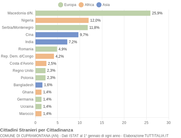 Grafico cittadinanza stranieri - Cupramontana 2007