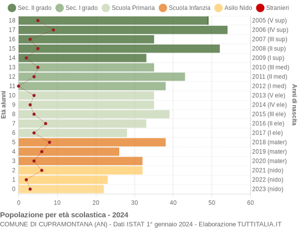 Grafico Popolazione in età scolastica - Cupramontana 2024