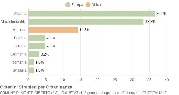 Grafico cittadinanza stranieri - Monte Giberto 2005