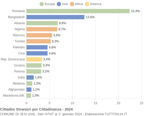 Grafico cittadinanza stranieri - Jesi 2024