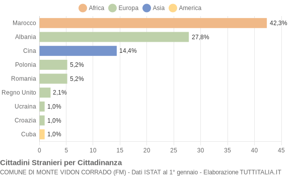 Grafico cittadinanza stranieri - Monte Vidon Corrado 2009