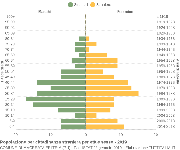 Grafico cittadini stranieri - Macerata Feltria 2019