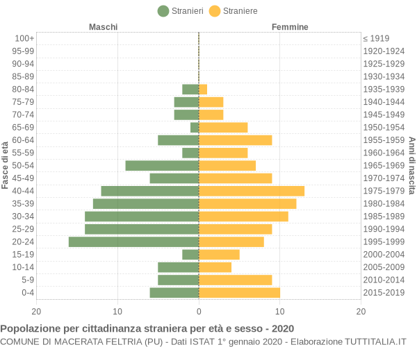 Grafico cittadini stranieri - Macerata Feltria 2020