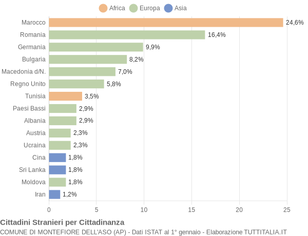 Grafico cittadinanza stranieri - Montefiore dell'Aso 2008